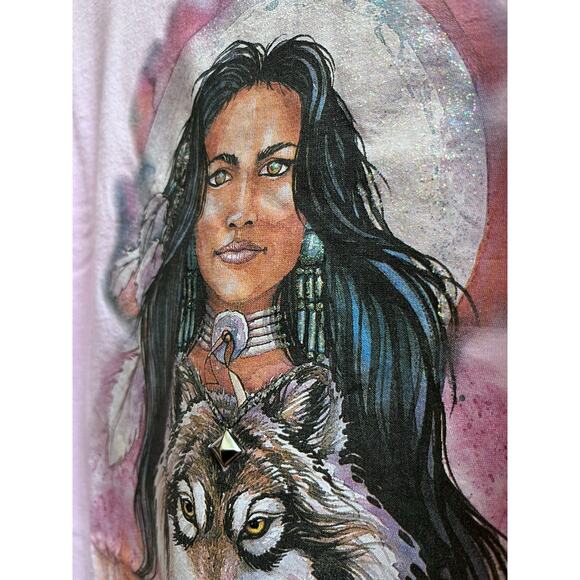 Fruit of the Loom Best Jan Taylor Native American Woman Wolf Print Tee Medium - Picture 5 of 10